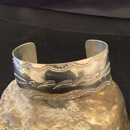 Navajo Sterling Silver Stamped Cuff Bracelet | Authentic Native American Handmade | 12823