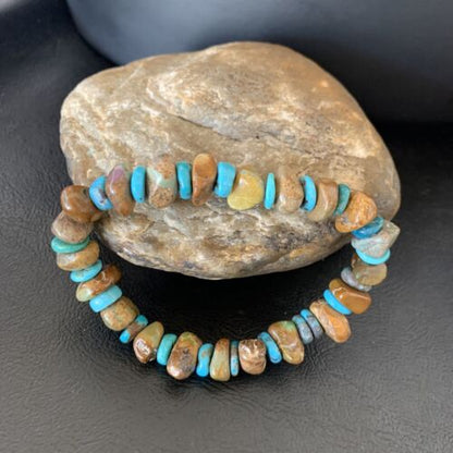 Men's Women's Stretch Bracelet | Blue Green Turquoise Stone | 7" | Authentic Native American Handmade | 11826