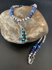 Navajo Men's Pendant | Blue Lapis Turquoise Opal Inlay | Sterling Silver Necklace | 22" | 13388