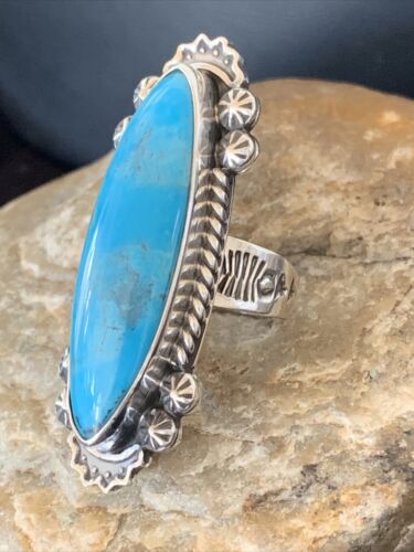 Native American Women's Navajo Blue Kingman Turquoise Ring | Sterling Silver | Sz 8 | 1010