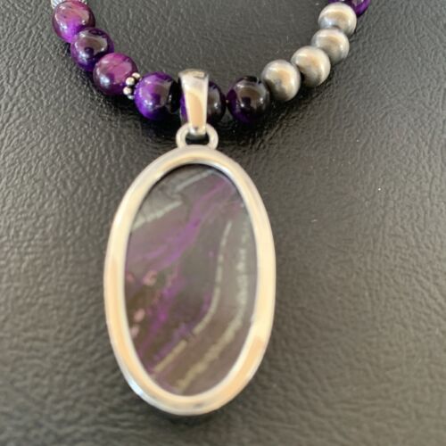 Navajo Pearls Purple Sugilite Onyx Necklace Pendant | Sterling Silver | Authentic Native American Handmade | 13392