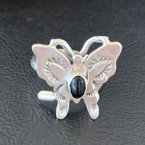 Southwestern Navajo Black Onyx Butterfly Ring | Sterling Silver | Adj Sz 8 | 10384