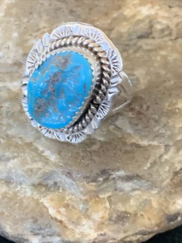 Southwestern Navajo Blue Kingman Turquoise Ring | Sterling Silver | Sz 7 | 12208