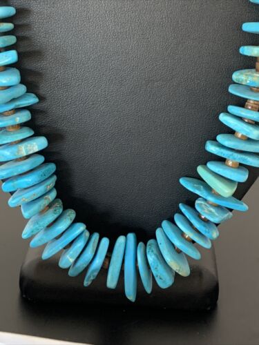 Authentic Native American Navajo Pearl Sterling Silver Shell Turquoise Nugget Necklace | 24" | 00817