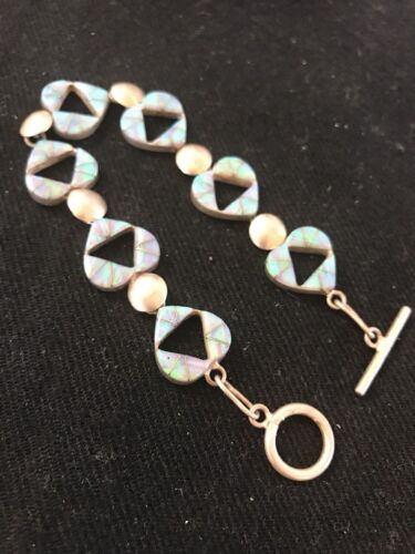 Native American Sterling Silver Opal Inlay Link Bracelet | 7" | 11588