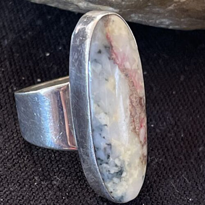 Native American Men's Cinnabrite Ring | Sterling Silver | White Black | Sz 7 | 01568