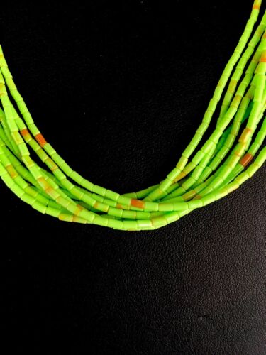 Southwestern Gaspeite Heishi Necklace | 10 Strand | Sterling Silver | 20" | 8871