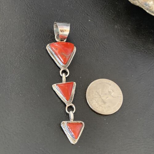 Navajo Red Coral Multi-Stone Necklace Pendant | Authentic Native American Sterling Silver | Multi-Stone | 13240