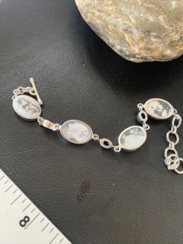 Native American Sterling Silver Smoky Quartz White Howlite Link Bracelet | 8" | 11656