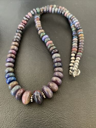 Native American Women's | Sterling Silver | Ethiopian Black Fire Opal Bead Necklace | Handmade | 18" | 01919