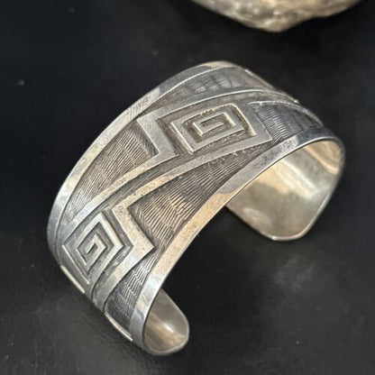 Handmade Sterling Silver Navajo Stamped Cuff Bracelet | Authentic Native American Jewelry | 14590