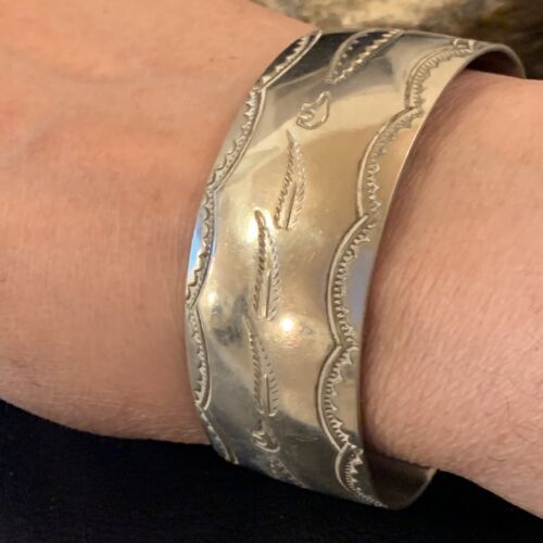 Navajo Sterling Silver Stamped Cuff Bracelet | Authentic Native American Handmade | 12823