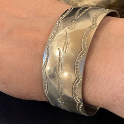 Navajo Sterling Silver Stamped Cuff Bracelet | Authentic Native American Handmade | 12823