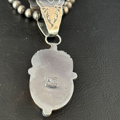 Navajo Orange Spiny Oyster Pendant Necklace | Sterling Silver | Authentic Native American Handmade | 14684