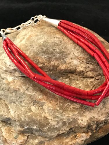 Navajo Red Stabilized Coral Liquid Heishi Sterling Bracelet | 5-Strand | 7" | 13607