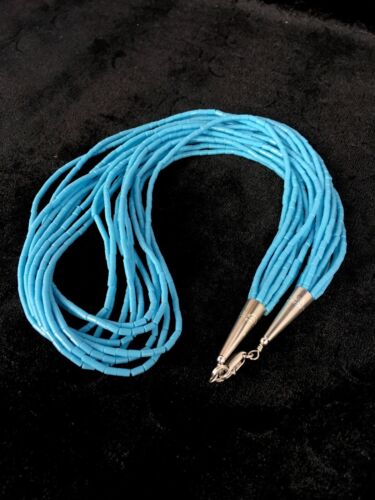 Native American Handmade 10-Strand Stabilized Turquoise Heishi Necklace | Sterling Silver | 20" | 10317