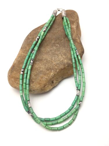 Navajo Green Turquoise & Howlite 3 Strand Necklace | Sterling Silver | Authentic Native American Handmade | 4163