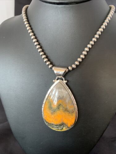 Navajo Pearls Sterling Silver Bumblebee Jasper Necklace Pendant | 21" | 10545