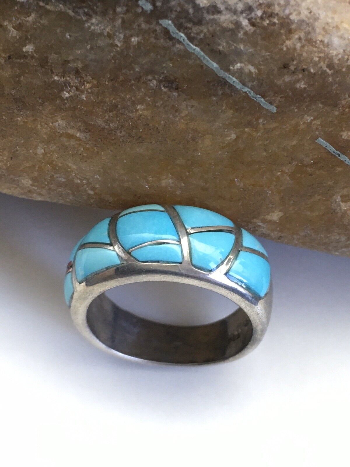 Navajo Kingman Turquoise Corn Inlay Ring | Sterling Silver | Sz 7.5 | 01619