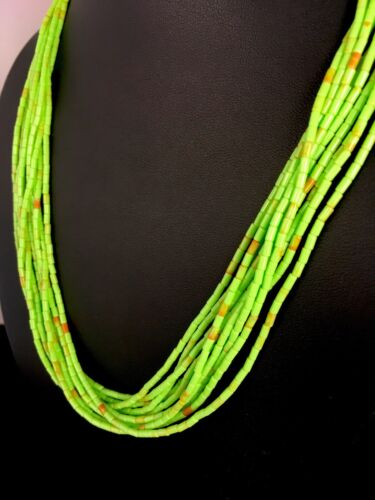 Southwestern Gaspeite Heishi Necklace | 10 Strand | Sterling Silver | 20" | 8871