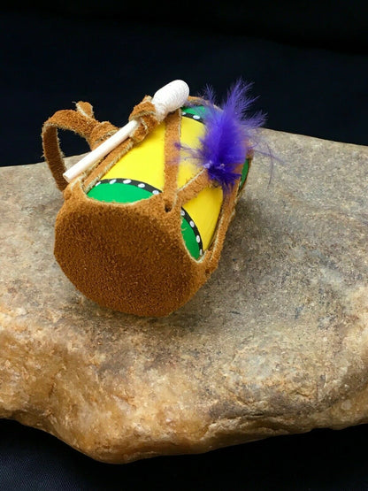 Handmade Leather Drum Car Charm | 2" Mirror Dangler | Miniature Model | 8927