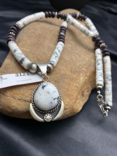 Navajo Purple Sugilite & Howlite Bead Necklace | Sterling Silver | 22" | Authentic Native American Handmade | 3121