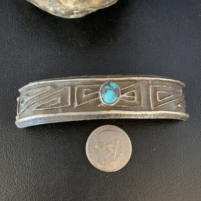 Navajo Blue Turquoise Hair Barrette | Sterling Silver | 4" | Authentic Native American Handmade | 13731 - Masha USA