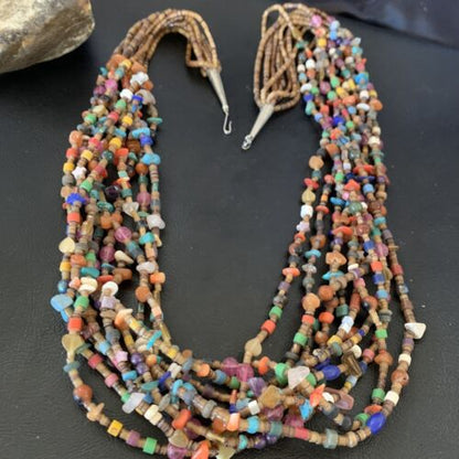 Southwestern Santo Domingo Red Coral Blue Turquoise Necklace | 10 Strand | 28" | 12454