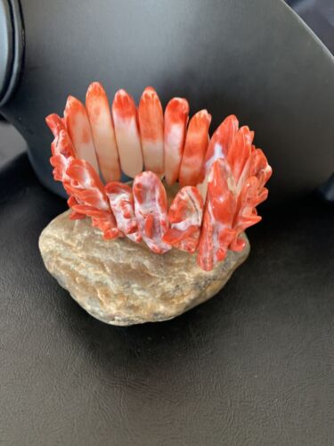 Native American Sterling Silver Red Spiny Oyster Turquoise Bracelet | Stretch | Handmade | 11831 - Masha USA