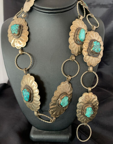 Navajo Blue Turquoise Concho Belt | Sterling Silver | Authentic Native American Handmade | 1570