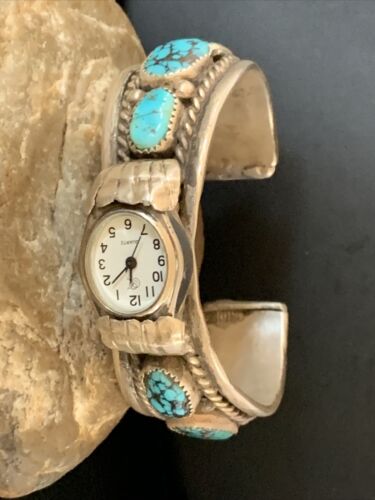 Navajo Sterling Silver Watch Cuff Bracelet | Blue Turquoise | Authentic Native American Jewelry | 13239