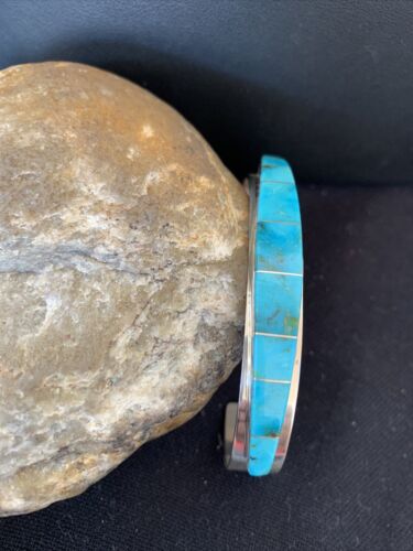Native American Navajo Blue Turquoise Inlay Bracelet | Sterling Silver | Authentic Handmade | 00986