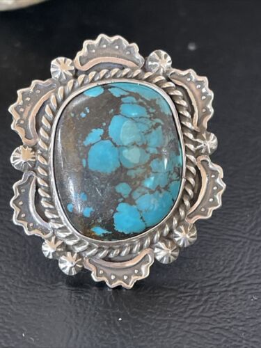 Navajo Blue Spiderweb Turquoise Ring | Sterling Silver | Sz 7 | Authentic Native American Handmade | 10510