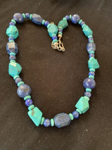 Native American Navajo Lapis & Turquoise Necklace | Sterling Silver | 21" | 00256