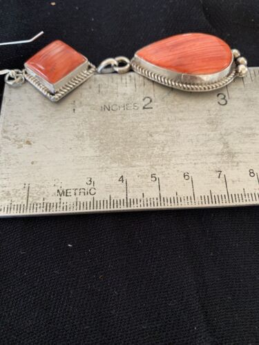 Navajo Red Spiny Oyster Dangle Earrings | Sterling Silver | Authentic Native American Handmade | 203