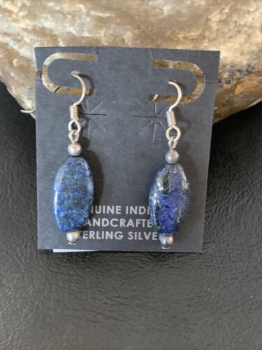 Navajo Blue Lapis Lazuli Bead Dangle Drop Earrings | Sterling Silver | Authentic Native American Handmade | 13062