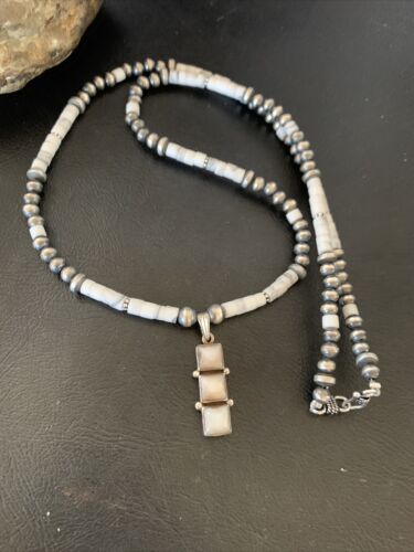 Navajo White Buffalo Turquoise Pendant Set | Sterling Silver | Authentic Native American Handmade | 12246