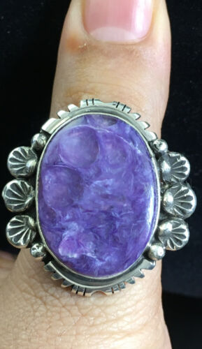 Native American Navajo Purple Charoite Ring | Sterling Silver | Sz 9 | 10109