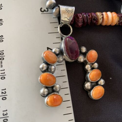 Navajo Sterling Silver Necklace | Purple Spiny Oyster Cluster Naja Pendant | 13146 - Masha USA