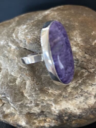 Navajo Purple Charoite Ring | Sterling Silver | Sz 8 Adjustable | Authentic Native American Handmade | 10568