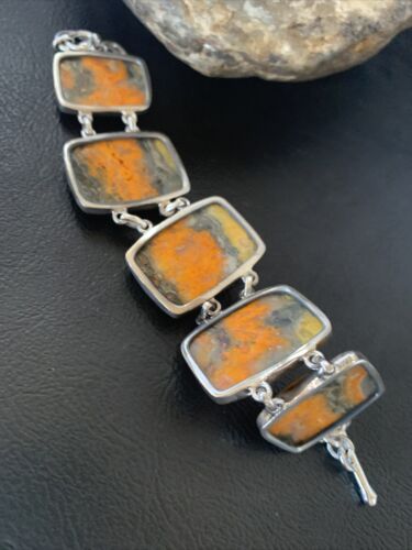 Navajo Bumblebee Jasper Link Bracelet | Sterling Silver | 5 Stone | 7.5" | Authentic Native American Handmade | 11655