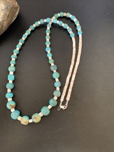 Navajo Pearls Graduated Blue Turquoise Necklace | Sterling Silver | Authentic Native American | 30" | 12542