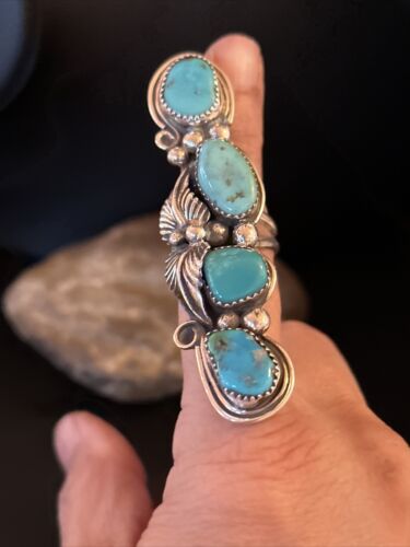 Navajo Blue Kingman Turquoise Multi-Stone Ring | Authentic Native American Sterling Silver | Sz 8 | 14495