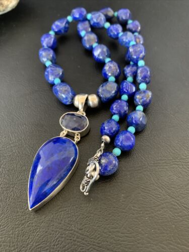 Men's Navajo Blue Lapis Topaz Turquoise Necklace Pendant | Sterling Silver | 20" | 10273