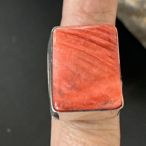 Navajo Red Spiny Oyster Ring | Sterling Silver | Sz 7 | Authentic Native American Handmade | 1837