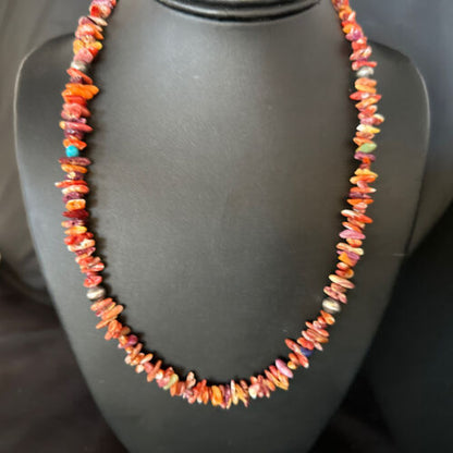Navajo Multi-Color Spiny Oyster Necklace | Sterling Silver | 21" | Authentic Native American Handmade | 14309
