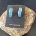 Zuni Blue Turquoise Inlay Hoop Earrings | Sterling Silver | 0.50" | 12755