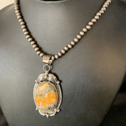 Navajo Bumblebee Jasper Pendant Necklace | Sterling Silver | Authentic Native American Handmade | 14200