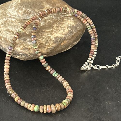 Native American Green Opal Necklace | Sterling Silver | Navajo | 18" | 14537