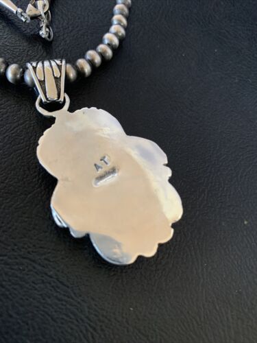 Native American Men's Navajo Pearls Necklace Pendant | Sterling Silver Black Onyx | 13091